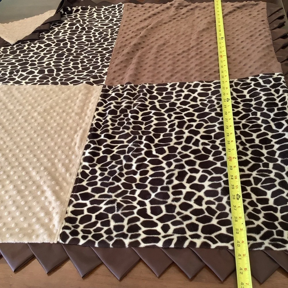 Minky Fleece Blanket Cute Cheetah Animal Print with Brown Trim Baby Toddler